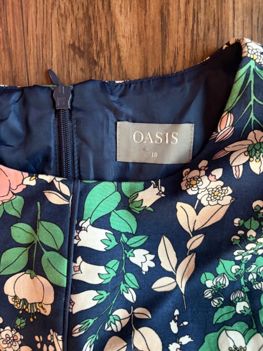 Oasis floral dress 6 navy stretch cotton mini - Picture 9 of 10